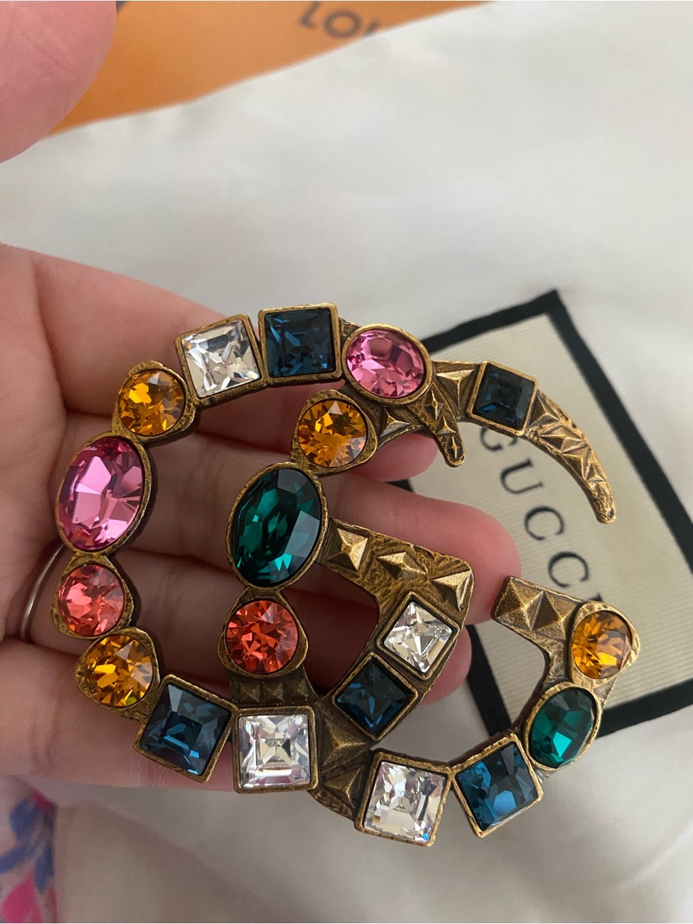 Gucci Gold-Tone Brooch- shoe accessories- Crystals